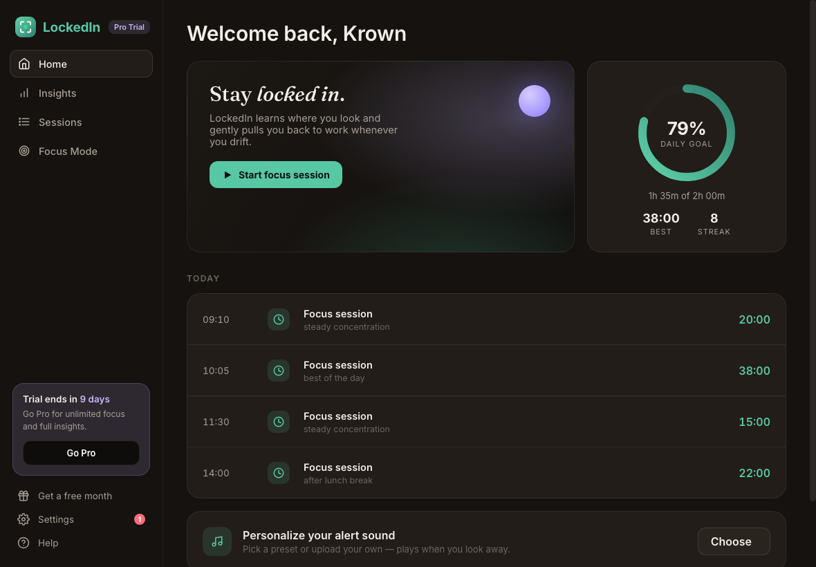 LockedIn dashboard